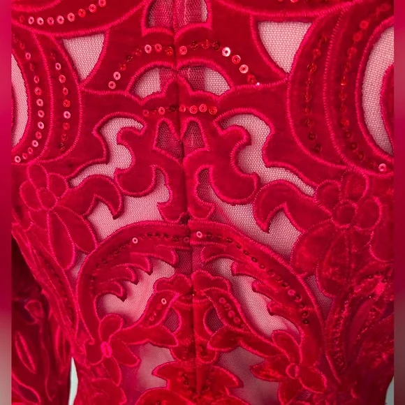 Marchesa Notte stunning red velvet and sequin dress
